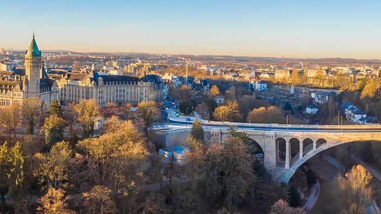 Aerial view of Luxembourg in winter morning