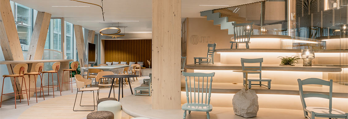 A well-organized office with a desk, comfortable chairs, enhancing the workspace's aesthetic appeal.