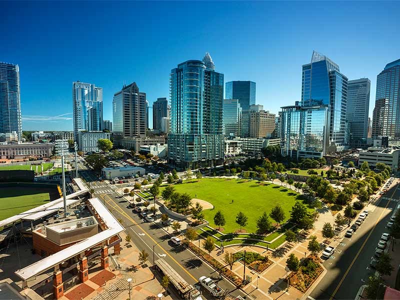 Beautiful skyline view of high rise office buildings